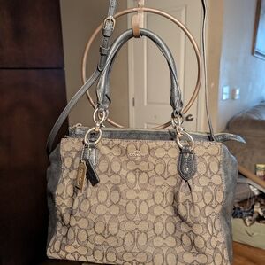 Coach Signature Canvas Satchel - Gray and Tan Jacquard Canvas